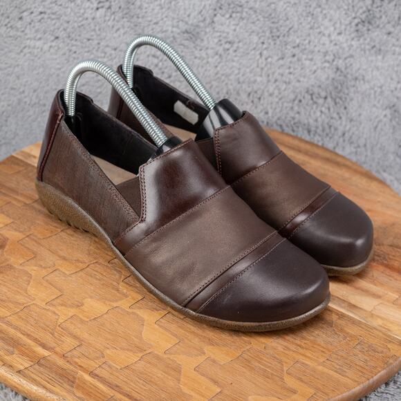 Noat Womens 8 Loafers Brown Leather Slip On Low Wedges Casual Comfort Shoes - Picture 1 of 8